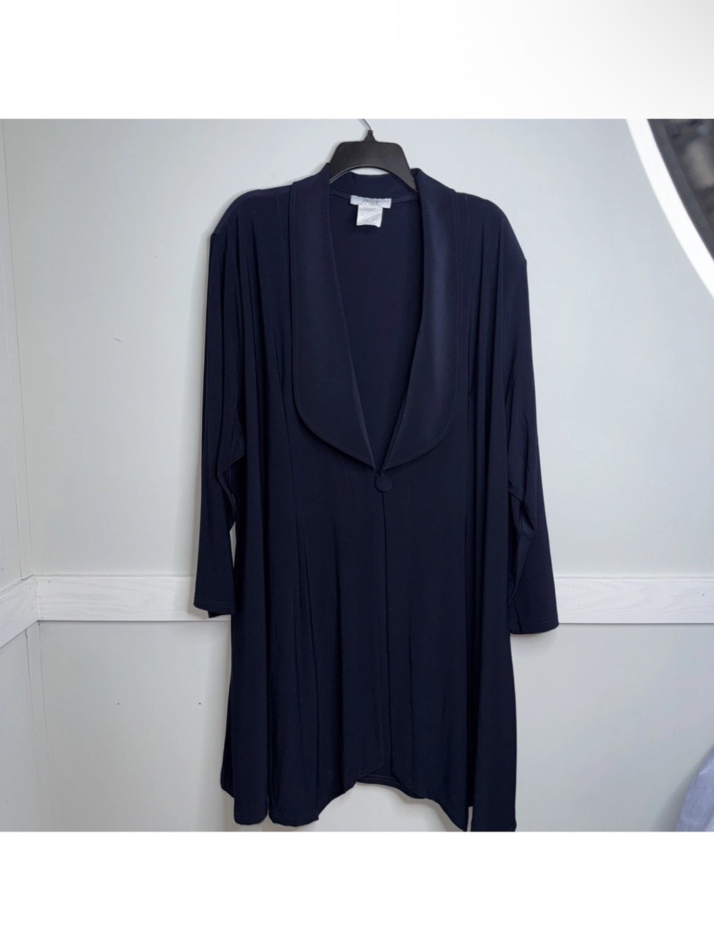 On The Plus Side Shawl Collar Navy One Button Cardigan  Jacket - Plus Size 5X